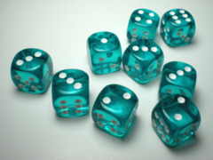 Chessex Dice CHX 23615 Translucent 16mm D6 Teal w/ White Set of 12